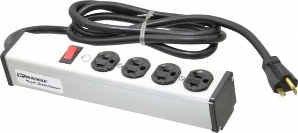 Wiremold - 4 Outlets, 120 Volts, 20 Amps, 6' Cord, Power Outlet Strip - Free Hanging Mount, 5-20 NEMA Configuration, 10-3/4" Strip, cULus Listed - Makers Industrial Supply