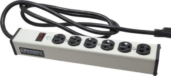 Wiremold - 6 Outlets, 120 Volts, 20 Amps, 6' Cord, Power Outlet Strip - Free Hanging Mount, 5-20 NEMA Configuration, 13-1/4" Strip, cULus Listed - Makers Industrial Supply