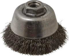 Osborn - 3-1/2" Diam, 5/8-11 Threaded Arbor, Steel Fill Cup Brush - 0.0118 Wire Diam, 1" Trim Length, 7,500 Max RPM - Makers Industrial Supply