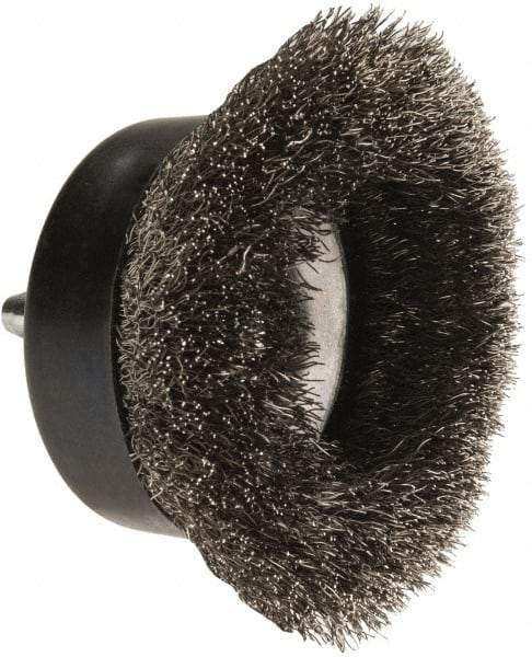 Osborn - 2-1/2" Diam, 1/4" Shank Diam, Stainless Steel Fill Cup Brush - 0.008 Wire Diam, 5/8" Trim Length, 4,500 Max RPM - Makers Industrial Supply