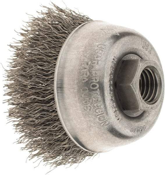 Osborn - 2-3/4" Diam, 5/8-11 Threaded Arbor, Steel Fill Cup Brush - 0.014 Wire Diam, 1" Trim Length, 14,000 Max RPM - Makers Industrial Supply