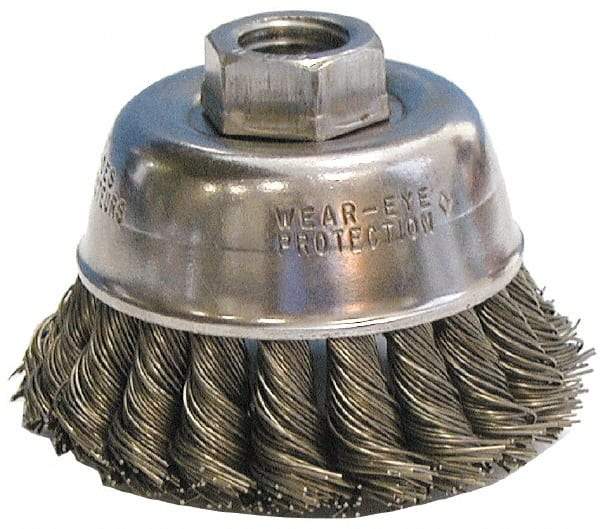 Osborn - 2-3/4" Diam, 1/2-13 Threaded Arbor, Stainless Steel Fill Cup Brush - 0.014 Wire Diam, 14,000 Max RPM - Makers Industrial Supply
