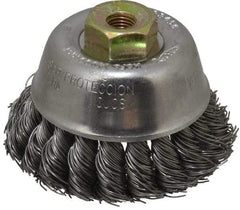 Osborn - 2-3/4" Diam, M10x1.25 Threaded Arbor, Steel Fill Cup Brush - 0.02 Wire Diam, 14,000 Max RPM - Makers Industrial Supply