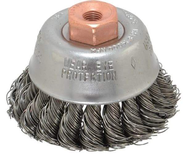 Osborn - 2-3/4" Diam, 3/8-24 Threaded Arbor, Steel Fill Cup Brush - 0.02 Wire Diam, 14,000 Max RPM - Makers Industrial Supply