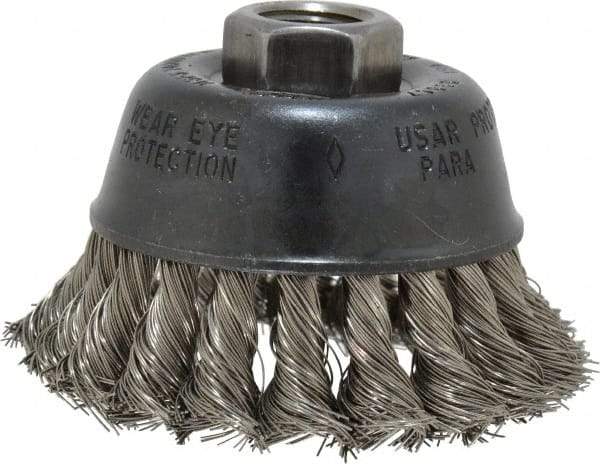 Osborn - 2-3/4" Diam, 5/8-11 Threaded Arbor, Stainless Steel Fill Cup Brush - 0.014 Wire Diam, 14,000 Max RPM - Makers Industrial Supply