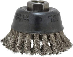 Osborn - 2-3/4" Diam, 5/8-11 Threaded Arbor, Stainless Steel Fill Cup Brush - 0.014 Wire Diam, 14,000 Max RPM - Makers Industrial Supply