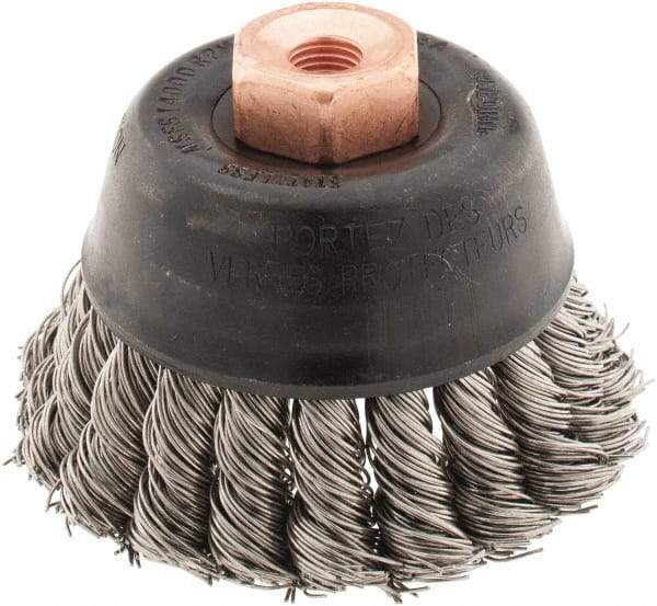 Osborn - 2-3/4" Diam, 3/8-24 Threaded Arbor, Stainless Steel Fill Cup Brush - 0.02 Wire Diam, 14,000 Max RPM - Makers Industrial Supply