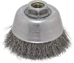 Osborn - 3-1/2" Diam, 5/8-11 Threaded Arbor, Steel Fill Cup Brush - 0.014 Wire Diam, 7/8" Trim Length, 14,000 Max RPM - Makers Industrial Supply