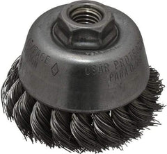 Osborn - 3-1/2" Diam, 5/8-11 Threaded Arbor, Steel Fill Cup Brush - 0.02 Wire Diam, 7/8" Trim Length, 14,000 Max RPM - Makers Industrial Supply