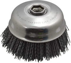 Osborn - 4" Diam, 5/8-11 Threaded Arbor Straight Wire Nylon Cup Brush - Medium Grade, 1-1/2" Trim Length, 6,000 Max RPM - Makers Industrial Supply