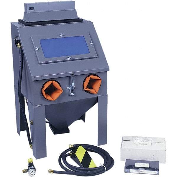 Econoline - 19" Wide x 33" High x 17" Deep Sand Blasting Cabinet - Suction Feed, 12" CFM at 80 PSI, 16" Working Height x 18 Working Width x 16" Working Depth, 18" Opening Length x 12" Wide Opening - Makers Industrial Supply