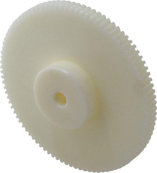 Poly Hi Solidur - 16 Pitch, 6" Pitch Diam, 6-1/8" OD, 96 Tooth Spur Gear - 1/2" Face Width, 1/2" Bore Diam, 2-1/4" Hub Diam, 14.5° Pressure Angle, Nylon - Makers Industrial Supply