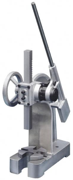 Interstate - 1-7/8" Ram, 5-15/16" Throat Depth, 2 Ton Manual Arbor Press - 8-1/2" Max Work Height x 11-7/8" Max Work Width, Ratchet Leverage, 25:1 Leverage Ratio, 6-1/4" Base Width x 15-3/4" Base Depth - Makers Industrial Supply