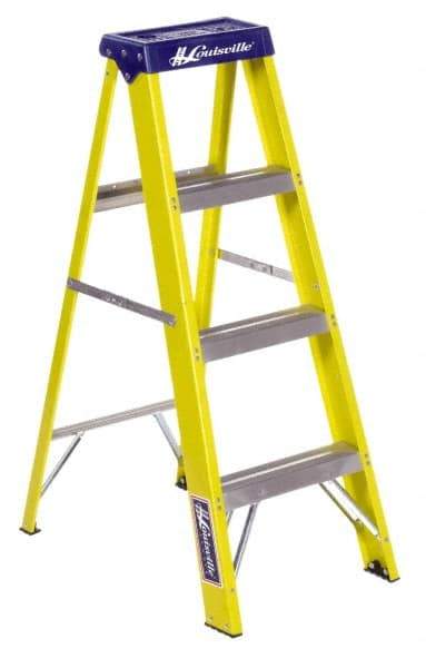 Louisville - 3 Steps, 4' High, Type I Rating, Fiberglass Step Ladder - 250 Lb Capacity, 18-7/8" Base Width - Makers Industrial Supply