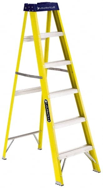 Louisville - 7 Steps, 8' High, Type I Rating, Fiberglass Step Ladder - Makers Industrial Supply