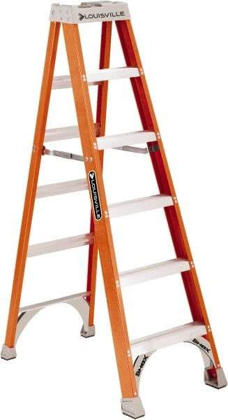 Louisville - 4 Steps, 5' High, Type IA Rating, Fiberglass Step Ladder - 300 Lb Capacity, 21-1/16" Base Width - Makers Industrial Supply