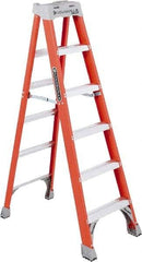 Louisville - 5 Steps, 6' High, Type IA Rating, Fiberglass Step Ladder - 300 Lb Capacity, 22-9/16" Base Width - Makers Industrial Supply