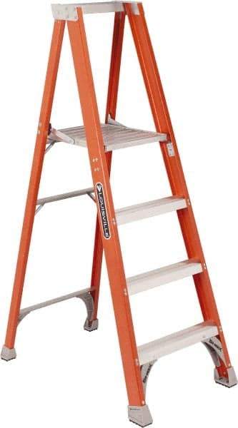 Louisville - 6 Steps, 6' High, Type IA Rating, Fiberglass Platform Ladder - 300 Lb Capacity, 28-1/8" Base Width - Makers Industrial Supply