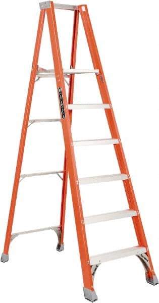 Louisville - 4 Steps, 4' High, Type IA Rating, Fiberglass Platform Ladder - 300 Lb Capacity, 25-1/8" Base Width - Makers Industrial Supply