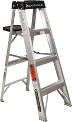 Louisville - 3 Steps, 4' High, Type IA Rating, Aluminum Step Ladder - 300 Lb Capacity, 18-5/8" Base Width - Makers Industrial Supply