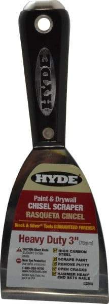 Hyde Tools - 3" Wide Carbon Steel Putty Knife - Stiff, Nylon/Hammerhead Handle - Makers Industrial Supply