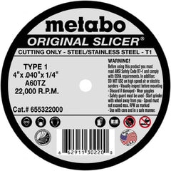 Metabo - 4-1/2 x 0.045, 7/8" Hole 60 Grit Aluminum Oxide Cutoff Wheel - Makers Industrial Supply