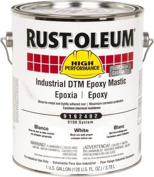 Rust-Oleum - 1 Gal Gloss White Epoxy Mastic - 100 to 225 Sq Ft/Gal Coverage, <340 g/L VOC Content, Direct to Metal - Makers Industrial Supply