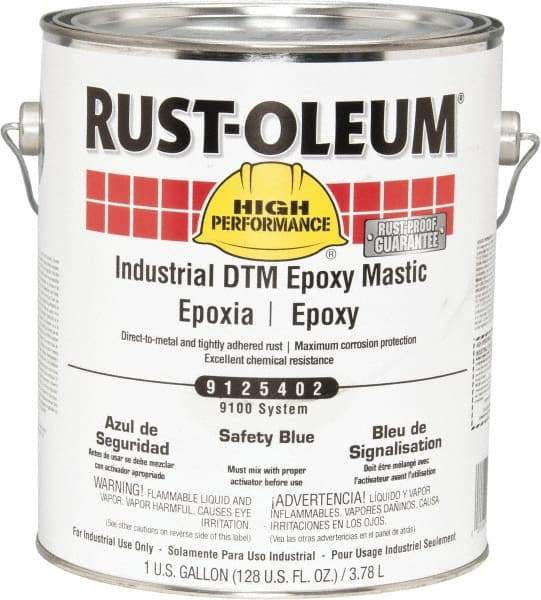 Rust-Oleum - 1 Gal Gloss Safety Blue Epoxy Mastic - 100 to 225 Sq Ft/Gal Coverage, <340 g/L VOC Content, Direct to Metal - Makers Industrial Supply