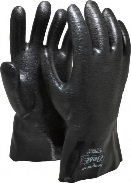 SHOWA - Size L (10), 12" Long, 26 mil Thick, Supported, Neoprene Chemical Resistant Gloves - Smooth Finish, Flannel Lined, Gauntlet Cuff, ANSI Abrasion Level 3, ANSI Cut Level 3, ANSI Puncture Level 1, Black, FDA Approved - Makers Industrial Supply