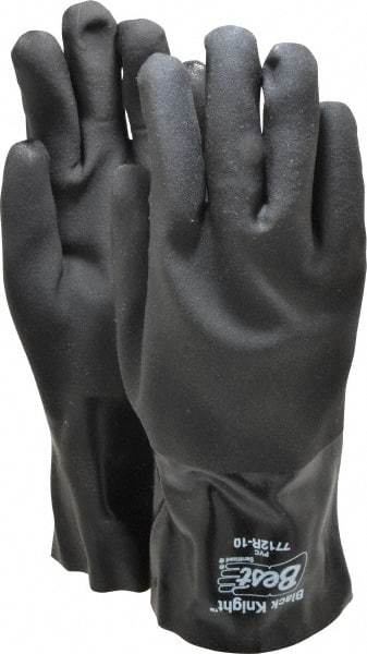 SHOWA - Size L (10), 12" Long, 30 mil Thick, Supported, PVC Chemical Resistant Gloves - Textured Finish, Cotton Jersey Lined, Gauntlet Cuff, ANSI Abrasion Level 4, ANSI Cut Level 1, ANSI Puncture Level 1, Black, FDA Approved - Makers Industrial Supply