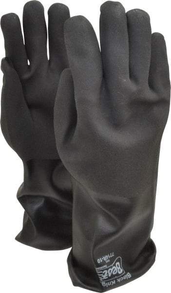 SHOWA - Size L (10), 14" Long, 30 mil Thick, Supported, PVC Chemical Resistant Gloves - Textured Finish, Cotton Jersey Lined, Gauntlet Cuff, ANSI Abrasion Level 4, ANSI Cut Level 1, ANSI Puncture Level 1, Black, FDA Approved - Makers Industrial Supply