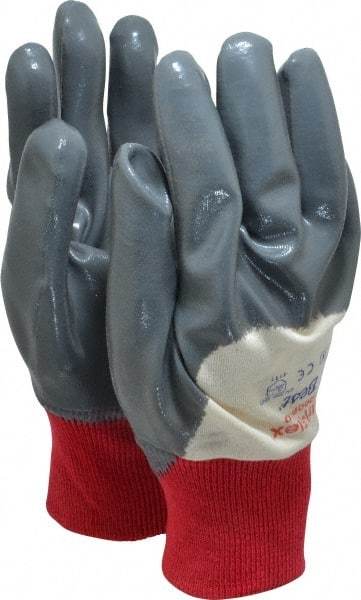 SHOWA - Size L (10) Nitrile Coated Cotton General Protection Work Gloves - For General Purpose, Palm & Fingers Coated, Knit Wrist Cuff, Full Fingered, Gray/White, Paired - Makers Industrial Supply