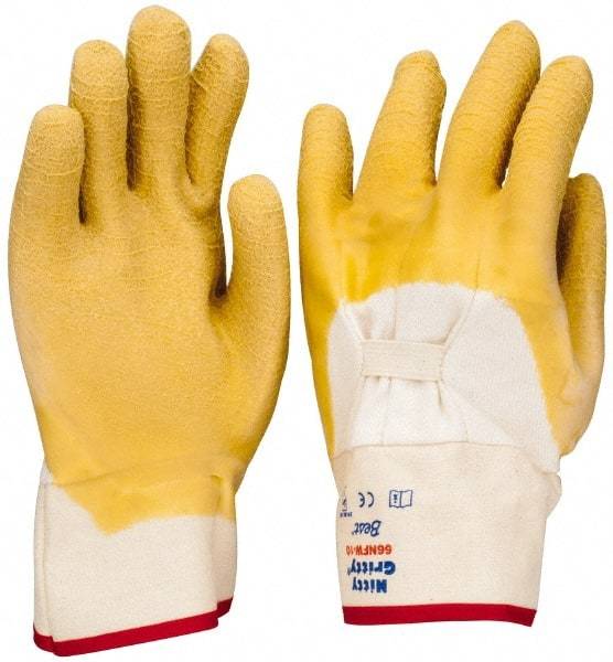 SHOWA - Size L (10) Rubber Coated Flannel General Protection Work Gloves - For General Purpose, Palm & Fingers Coated, Safety Cuff, Full Fingered, Yellow, Paired - Makers Industrial Supply