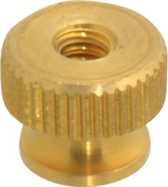 Electro Hardware - #4-40 UNC Thread, Uncoated, Grade B-633 Brass Round Knurled Thumb Nut - 1/4" Overall Height, 5/16" Head Diam - Makers Industrial Supply