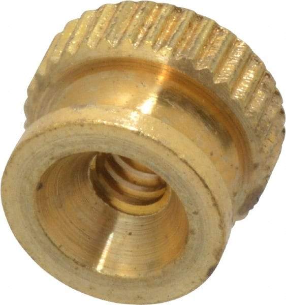 Electro Hardware - #6-32 UNC Thread, Uncoated, Grade B-633 Brass Round Knurled Thumb Nut - 9/32" Overall Height, 3/8" Head Diam - Makers Industrial Supply