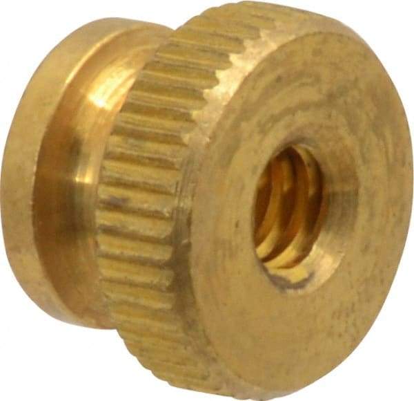 Electro Hardware - #10-24 UNC Thread, Uncoated, Grade B-633 Brass Round Knurled Thumb Nut - 11/32" Overall Height, 1/2" Head Diam - Makers Industrial Supply