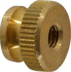 Electro Hardware - #10-32 UNF Thread, Uncoated, Grade B-633 Brass Round Knurled Thumb Nut - 11/32" Overall Height, 1/2" Head Diam - Makers Industrial Supply