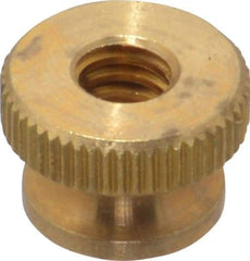 Electro Hardware - 1/4-20" UNC Thread, Uncoated, Grade B-633 Brass Round Knurled Thumb Nut - 3/8" Overall Height, 9/16" Head Diam - Makers Industrial Supply