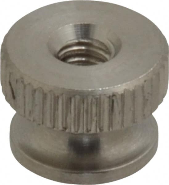 Electro Hardware - #6-32 UNC Thread, Uncoated, Grade 302, 303 Stainless Steel Round Knurled Thumb Nut - 9/32" Overall Height, 3/8" Head Diam - Makers Industrial Supply