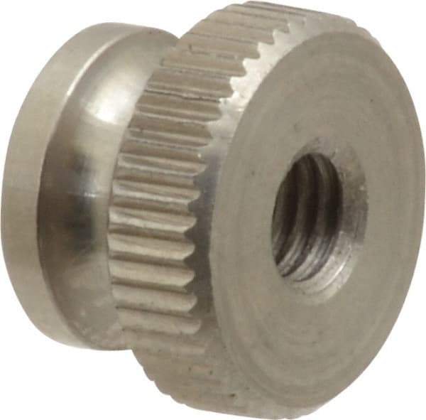 Electro Hardware - #10-32 UNF Thread, Uncoated, Grade 302, 303 Stainless Steel Round Knurled Thumb Nut - 11/32" Overall Height, 1/2" Head Diam - Makers Industrial Supply