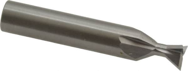 Made in USA - 3/8" Diam x 3/16" Width of Cut, 60° Included Angle, Carbide-Tipped Dovetail Cutter - 3/8" Shank Diam, 2-1/8" Overall Length, 0.0050-0.0100" Corner Radius, Weldon Flat, Uncoated - Makers Industrial Supply