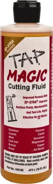 Tap Magic - Tap Magic EP-Xtra, 1 Pt Bottle Cutting & Tapping Fluid - Semisynthetic, For Boring, Broaching, Drilling, Engraving, Facing, Milling, Reaming, Sawing, Threading, Turning - Makers Industrial Supply