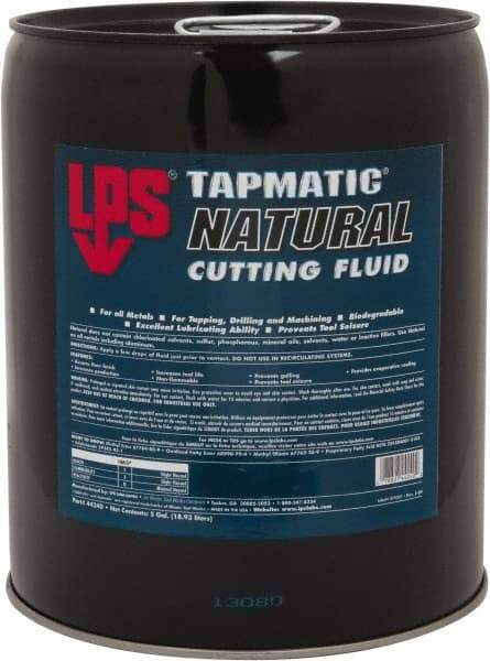 LPS - Tapmatic Natural, 5 Gal Pail Cutting & Tapping Fluid - Straight Oil, For Boring, Broaching, Drilling, Engraving, Facing, Milling, Reaming, Sawing, Tapping, Threading, Turning - Makers Industrial Supply