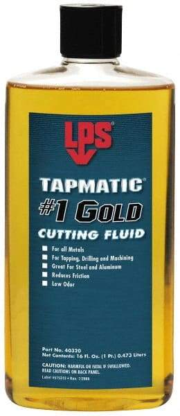 LPS - Tapmatic #1 Gold, 1 Pt Bottle Cutting & Tapping Fluid - Straight Oil, For Boring, Broaching, Drilling, Engraving, Facing, Milling, Reaming, Sawing, Tapping, Threading, Turning - Makers Industrial Supply