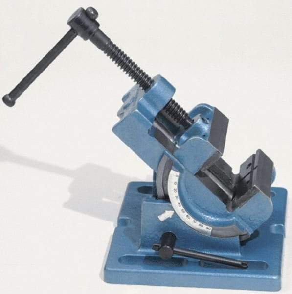 Palmgren - 3" Jaw Opening Capacity x 1-1/8" Throat Depth, Angle Drill Press Vise - 3" Wide Jaw, Stationary Base, Rapid Action, 6-1/2" OAL x 4" Overall Height - Makers Industrial Supply