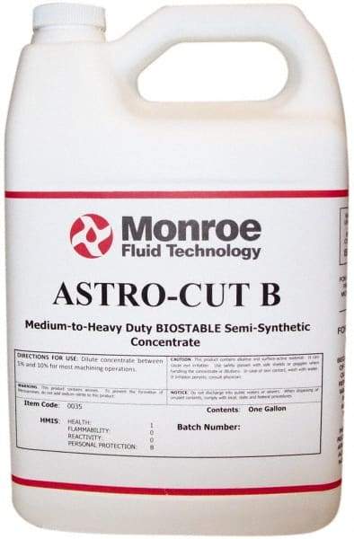 Monroe Fluid Technology - Astro-Cut B, 1 Gal Bottle Cutting & Grinding Fluid - Semisynthetic, For CNC Milling, Drilling, Tapping, Turning - Makers Industrial Supply