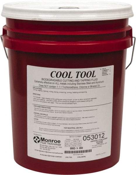 Monroe Fluid Technology - Cool Tool, 5 Gal Pail Cutting & Tapping Fluid - Straight Oil, For Blanking, Boring, Broaching, Drilling, Hobbing, Milling, Reaming, Tapping, Turning - Makers Industrial Supply