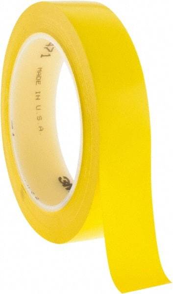 3M - Yellow Solid Color Vinyl Tape - 1" Wide x 108' Long x 5.2 mil Thick, General Traffic - Makers Industrial Supply