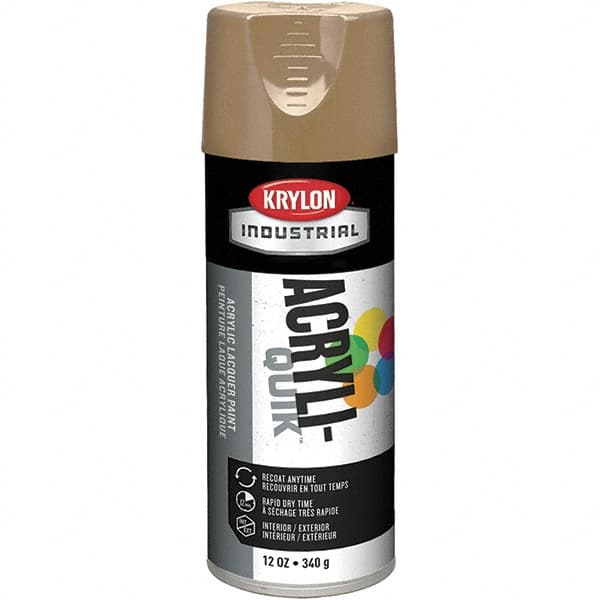 Krylon - Khaki (Color), 12 oz Net Fill, Gloss, Lacquer Spray Paint - 15 to 20 Sq Ft per Can, 16 oz Container, Use on Cabinets, Color Coding Steel & Lumber, Conduits, Drums, Ducts, Furniture, Motors, Pipelines, Tools - Makers Industrial Supply