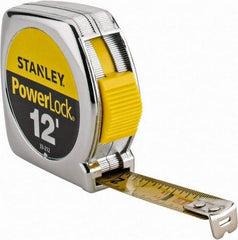 Stanley - 12' x 1/2" Yellow Blade Tape Measure - 1/32 & 1/16" Graduation, Inch Graduation Style, Silver Case - Makers Industrial Supply